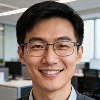 一位戴眼镜的亚洲男性用户头像，背景为办公室环境，表情满意微笑